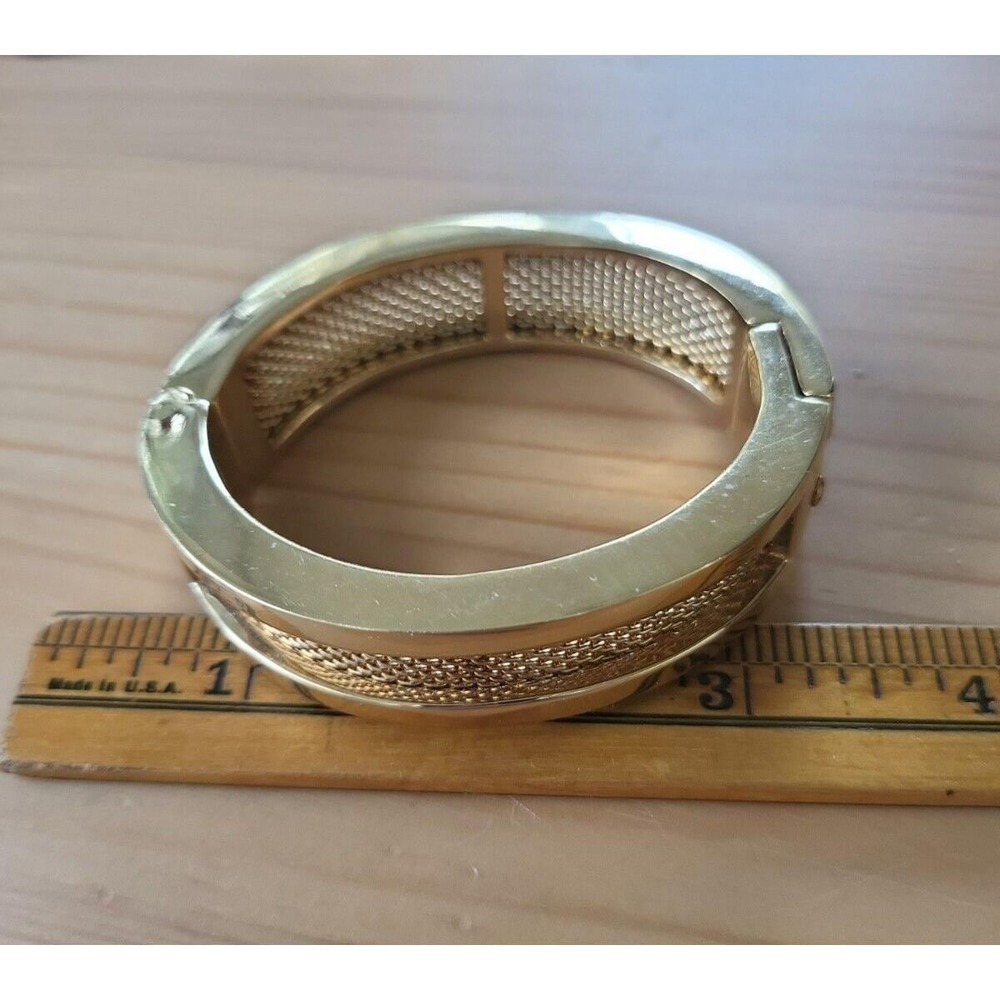 Lauren Ralph Lauren Gold Toned Mesh Hinged Bangle Bracelet Magnetic Rare RLL